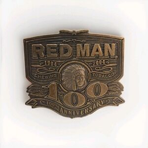 Red Man Belt Buckle 100th Anniversary 1904 - 2004 Chewing Tobacco Promo Brass